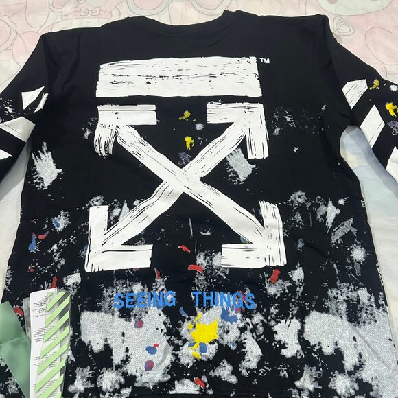 New Off-White White Print And Black Crewneck Sweatshirt - Picture 7 of 8